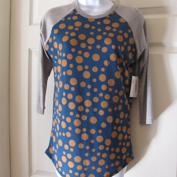 LuLaRoe Tops - *  2/$15 LuLaRoe Randy Top XS NWT $35 Green with Brown Dots Raglan Sleeve